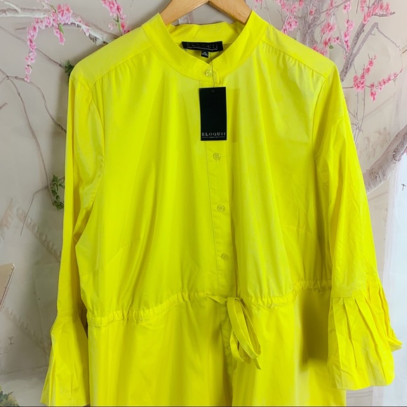 NEW Eloquii Yellow Pleated Flounce Hem dress - Picture 3 of 12